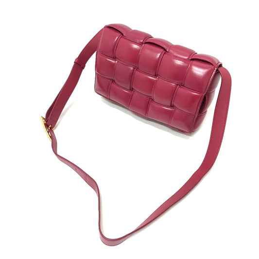 BOTTEGA VENETA Padded Cassette Maxi Intrecciato Leather Shoulder Bag for Women, Wine Red