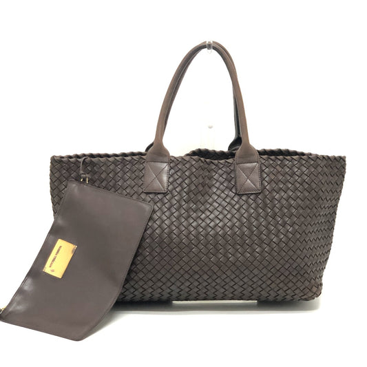 BOTTEGA VENETA 115664 イントレチャート カバMM カバン ポーチ付き 肩掛け トートバッグ レザー レディース ブラウン