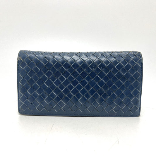 BOTTEGA VENETA 156819 กระเป๋าสตางค์ Intrecciato กระเป๋าสตางค์แบบยาว กระเป๋าสตางค์แบบพับสองทบ หนัง สำหรับผู้ชาย สีน้ำเงิน