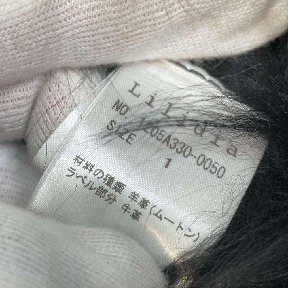 Lilidia アウター アパレル ファーコート ムートン レディース ブラック×ダークカーキ