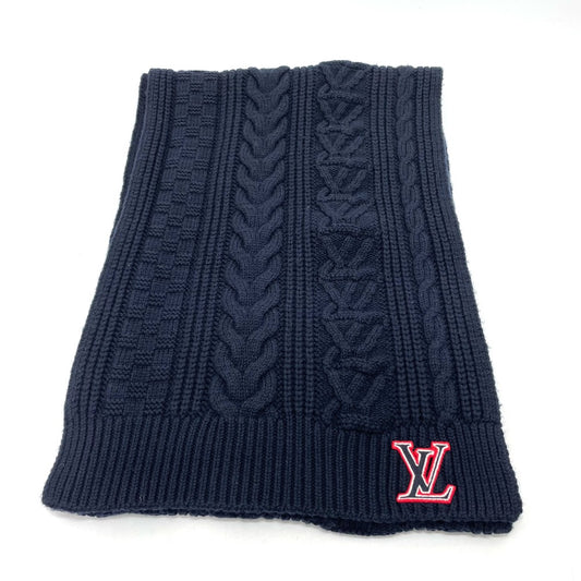 LOUIS VUITTON MP2866 LV Logo Echarpe LV Cable Wool Scarf, Unisex, Navy