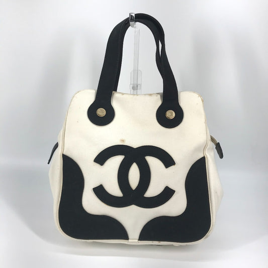 CHANEL バイカラー CC ココマーク マシュマロ カバン ロゴ ハンドバッグ キャンバス レディース ホワイト - brandshop-reference