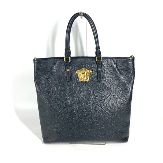 VERSACE Logo Medusa Shoulder Tote Bag, Vertical Handbag, Leather, Unisex, Black