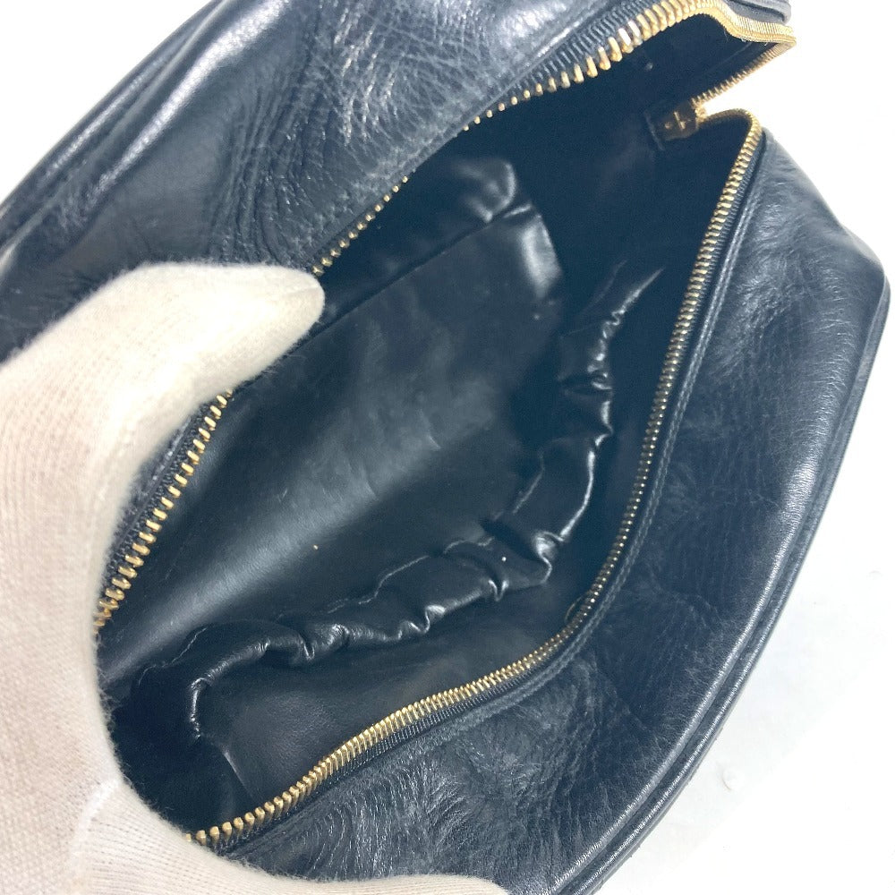 CHANEL Vintage Bicolor Second Bag/Makeup Pouch/Cosmetic Pouch/Leather Pouch/Women's Black