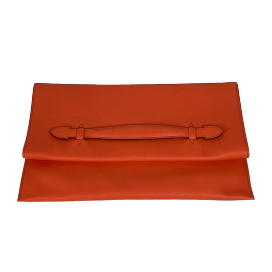 HERMES Flap Pouch, Pripla, Bifold Clutch Bag, Swift, Unisex, Orange
