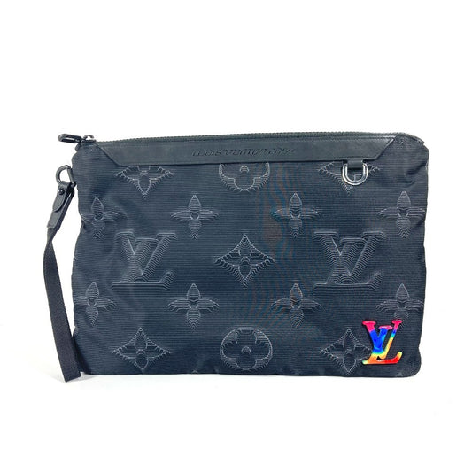 LOUIS VUITTON M80142 モノグラム ポシェット A4 リバーシブル カバン ポーチ ストラップ付 クラッチバッグ ナイロン ユニセックス ブラック