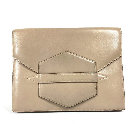 HERMES Vintage Flap Belt Bag Pouch Clutch Bag Leather Unisex Beige