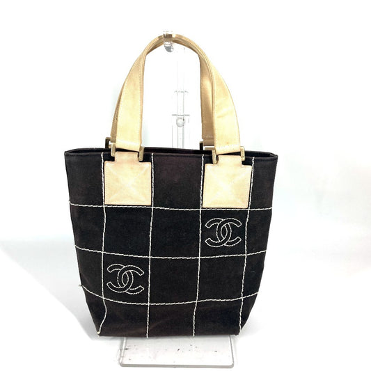 CHANEL Chocolate Bar CC Coco Mark Tote Bag, Canvas Handbag, Women's, Black