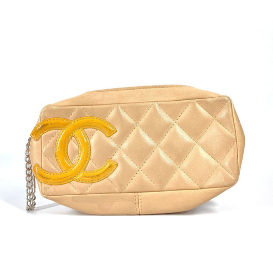 CHANEL Cambon CC Coco Mark Logo Makeup Pouch, Pencil Case, Leather, Women's, Beige