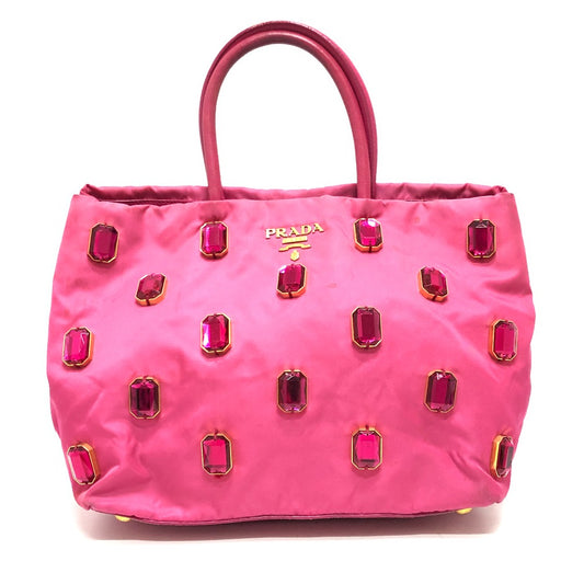 PRADA ロゴ ビジュー ハンドバック バック カバン ハンドバッグ ナイロン レディース ピンク - brandshop-reference