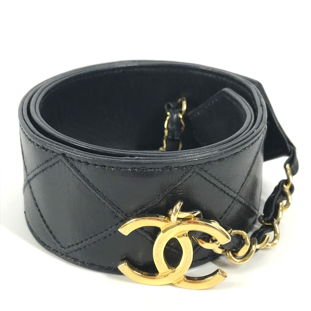 CHANEL Vintage CC Coco Mark Chain Quilted Accessory Belt Leather