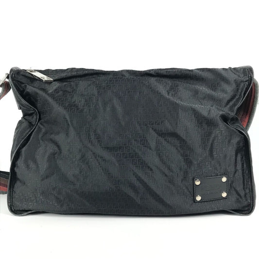 FENDI 7VA148 ズッカ ロゴ カバン 斜め掛け メッセンジャーバッグ ショルダーバッグ レザー/ナイロン レディース ブラック - brandshop-reference