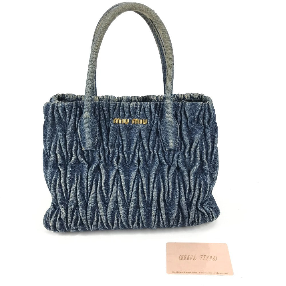 MIUMIU RN1069 ロゴ ハンドバッグ 肩掛け トートバッグ デニム レディース ブルー - brandshop-reference