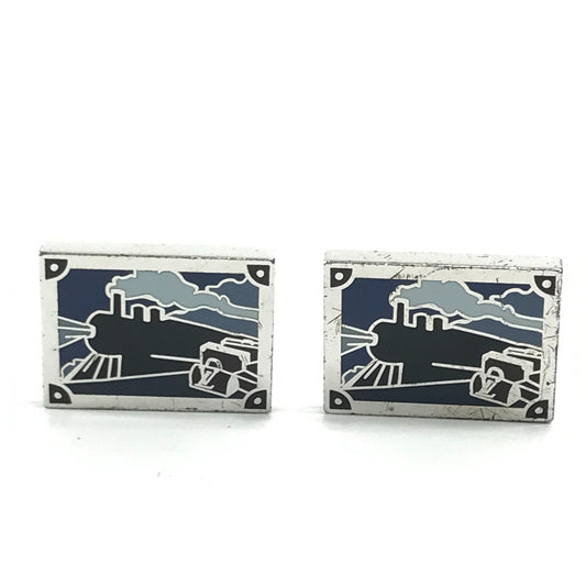 LOUIS VUITTON Train-patterned Button de Manchette Cufflinks, AG925, Men's, Blue