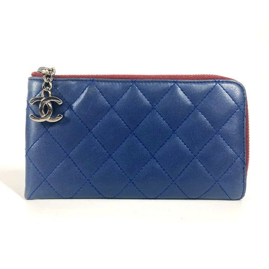 CHANEL CC ココマーク ロゴ L字ファスナー マトラッセ キルティング ウォレット 長財布 レザー ユニセックス ブルー - brandshop-reference