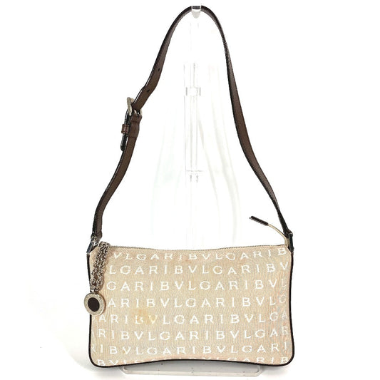 BVLGARI Logomania Logo Shoulder Bag in Leather/Canvas, Unisex, Beige