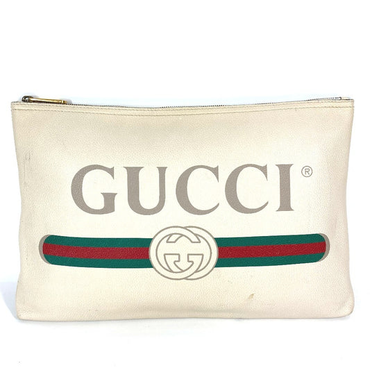 GUCCI 500984 Logo Bag Pouch Clutch Bag Leather Unisex White
