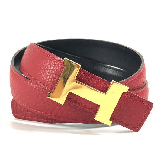 HERMES H Belt, Constance Leather Belt for Bottoms, Women's, Red and Black
