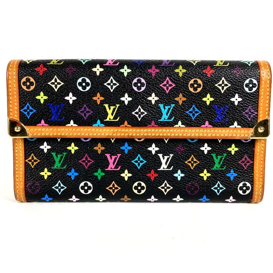 Louis Vuitton M92658 Monogram multicolor Porto Tresor International Long Wallet Trifold Long Monogram Monogram Multicolor Canvas Unisex Hitam
