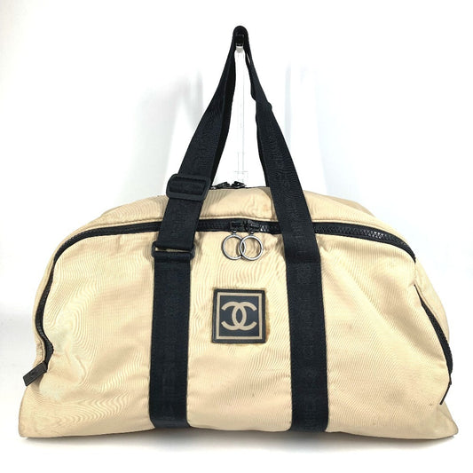 CHANEL Sports CC Coco Mark Logo Handbag/Travel Bag/Boston Bag in Nylon Canvas, Unisex, Beige