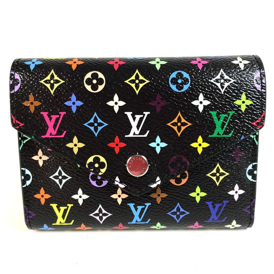 LOUIS VUITTON M14163 Monogram Multicolore by Takashi Murakami. LV×TM Portefeuille Victorine Compact Wallet, Tri-fold Wallet, Monogram Multicolore Canvas, Unisex, Noir, Black