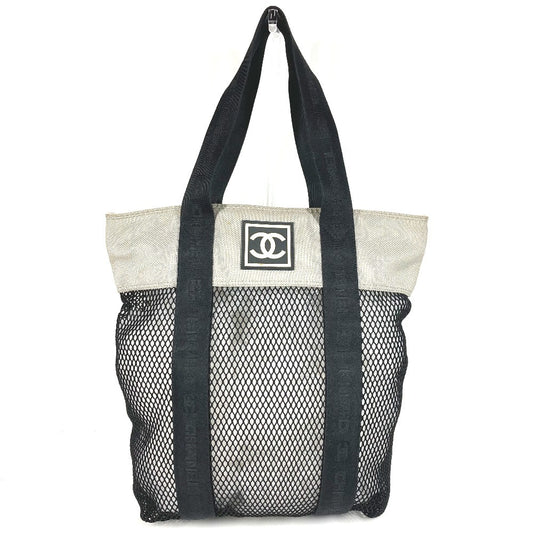CHANEL Sports CC Coco Mark Logo Mesh Bag Tote Bag with Pouch Vertical Shoulder Bag Nylon Unisex Black
