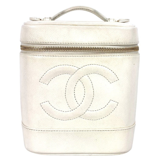 CHANEL A01998 CC ココマーク ロゴ バニティバッグ カバン バニティ ポーチ ハンドバッグ キャビアスキン レディース ホワイト