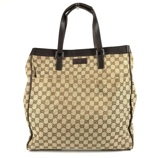 GUCCI 152601 GG Logo Vertical Tote Bag, Shoulder Bag, GG Canvas/Leather, Unisex, Beige