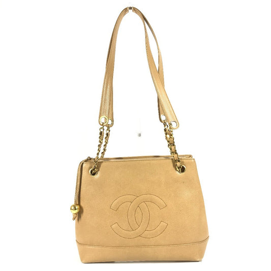 Vintage CHANEL CC Coco Mark Coco Ball Shoulder Tote Bag, Chain Bag, Caviar Leather, Beige
