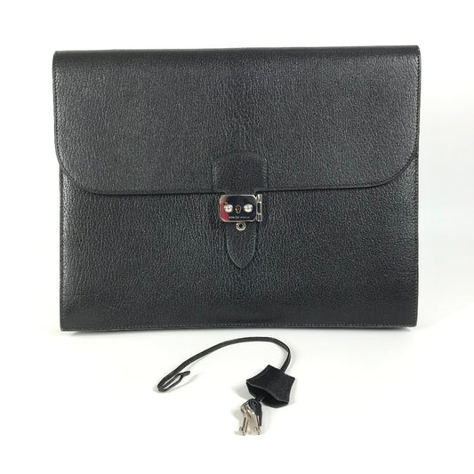 HERMES Sac A Depeche Pouch, Clutch Bag, Leather, Unisex, Black