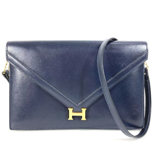 HERMES H hardware logo vintage flap Liddy bag bag 2-way clutch bag shoulder bag box calf women's navy