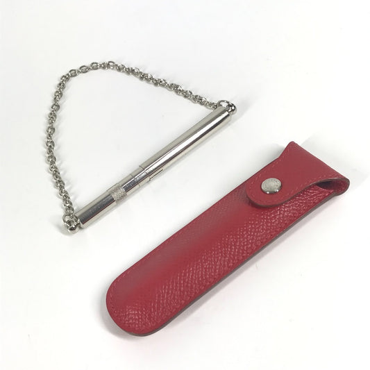 HERMES Vintage Whistle, Metal Chain, Unisex, Red