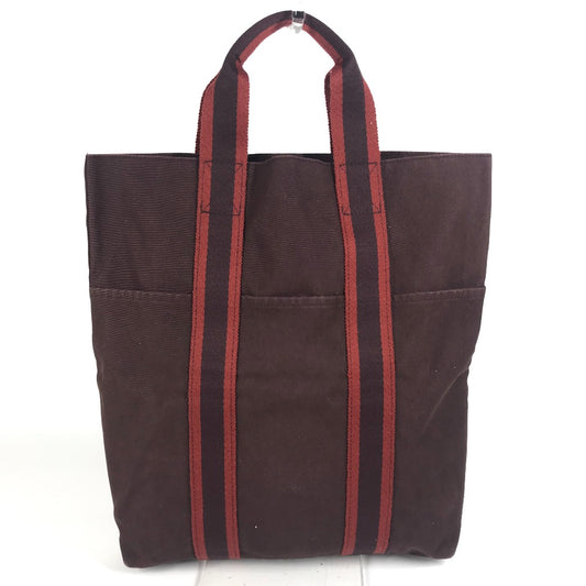 HERMES Foule To Cabas Tote Bag, Cotton, Unisex, Brown