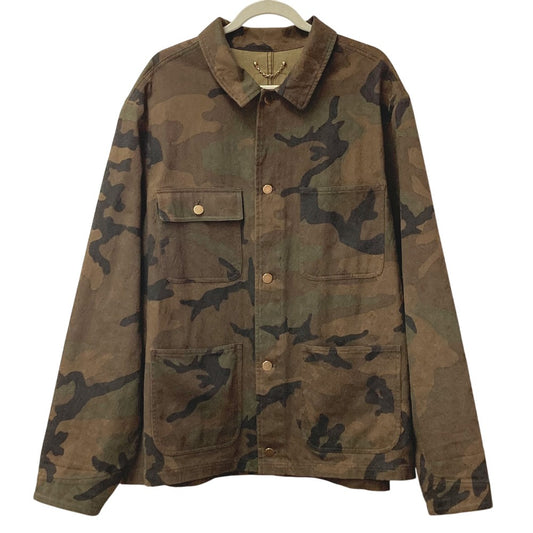 LOUIS VUITTON Unknown SUPREME Camouflage Denim Trucker Short Jacket, Long Sleeve, Men's Green Cotton Jacket, Collaboration with Supreme