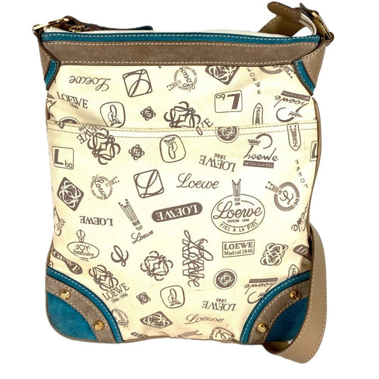 LOEWE 160th Anniversary Logo Crossbody Shoulder Bag in Leather/Canvas, Unisex, Beige