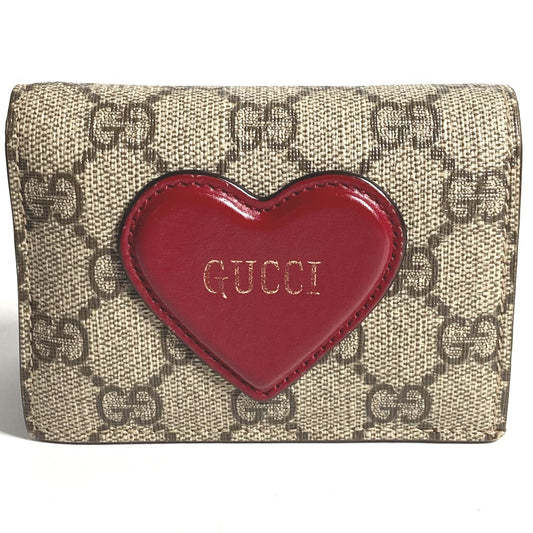 GUCCI 648848 GG Supreme Heart Logo Compact Wallet, Bifold Wallet, GG Supreme Canvas, Unisex, Beige