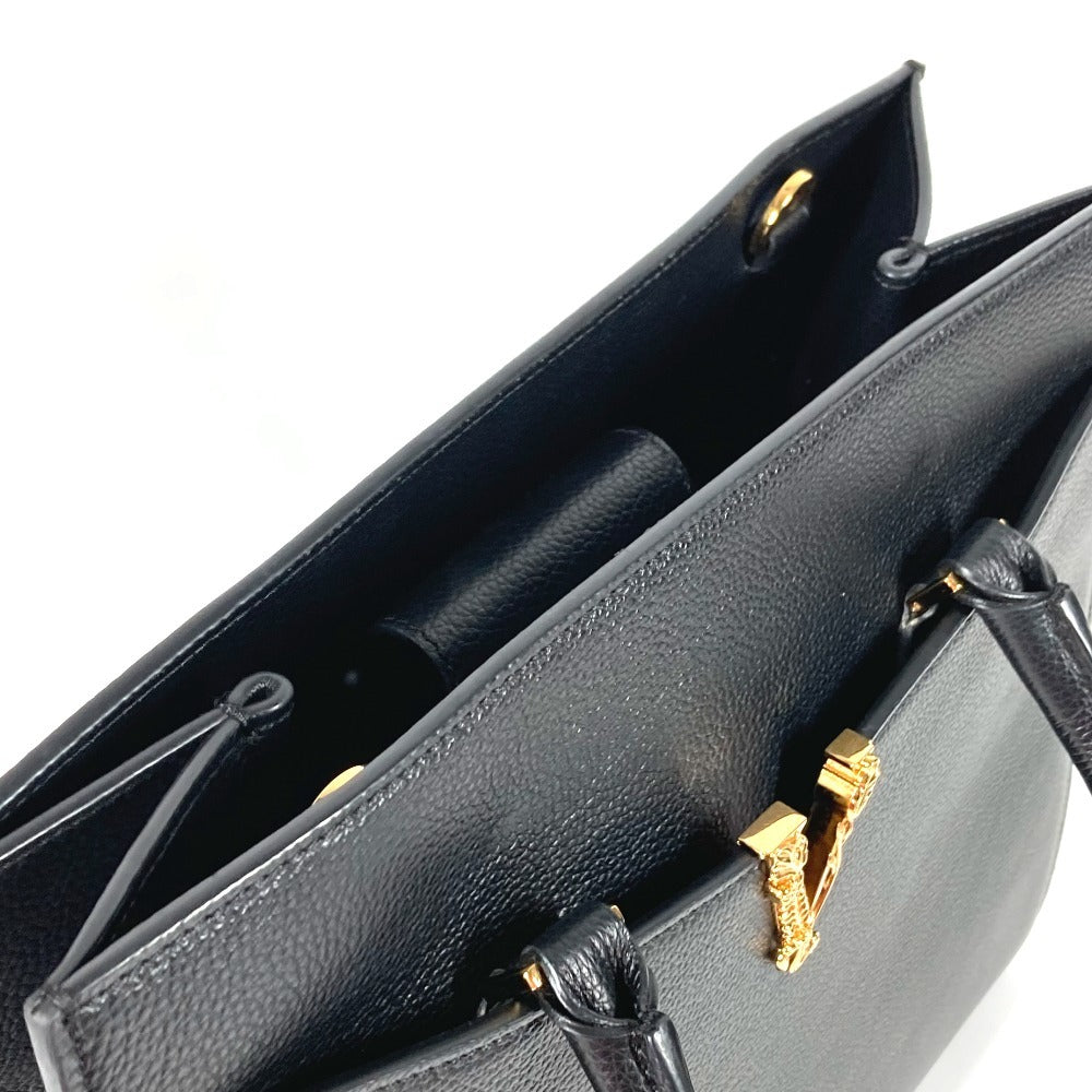 VERSACE VIRTUS ヴィルトゥス ロゴ Vロゴ グレカ カバン トートバッグ ハンドバッグ レザー ユニセックス ブラック