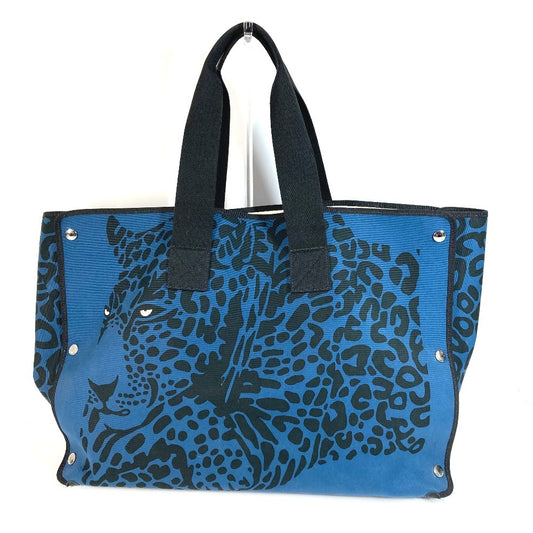 HERMES ショルダーバッグ 肩掛け レオパード ヒョウ 豹 ビーチバッグ カバン トートバッグ コットン ユニセックス ブラック