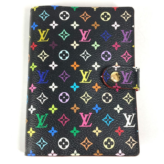 LOUIS VUITTON R21076 Monogram Multicolore Agenda PM Bifold Stationery Planner Cover in Monogram Multicolore Canvas, Unisex, Noir, Black