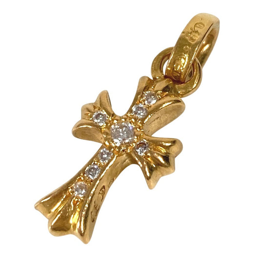CHROME HEARTS Diamond CHRM CRS BBYFAT DMND Cross Baby Fat Charm Jewelry Accessory 22K Gold Necklace Pendant Top 22K Gold Unisex