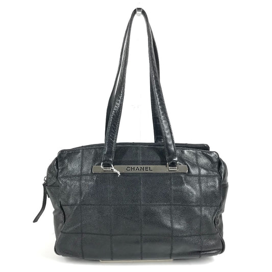 CHANEL チョコバー CC ココマーク ロゴ 肩掛け トートバッグ ショルダーバッグ キャビアスキン ユニセックス ブラック