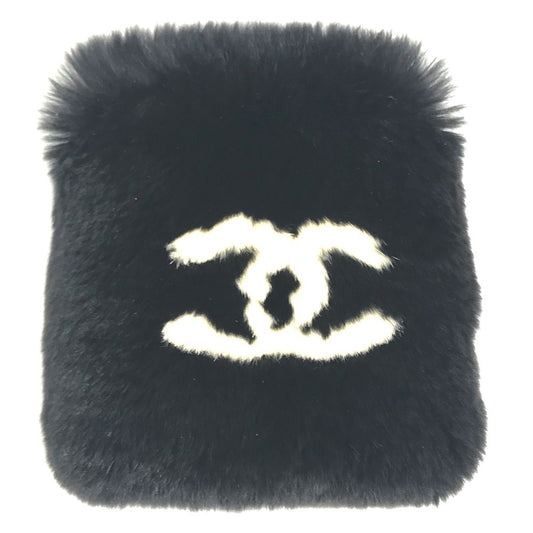 CHANEL CC Coco Mark Logo Fur Accessory Jewelry Bangle Bracelet Fur Women's Black