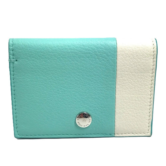 TIFFANY & Co. Colorblock Business Card Holder, Pass Case, Bifold Card Case, Leather, Unisex, Blue