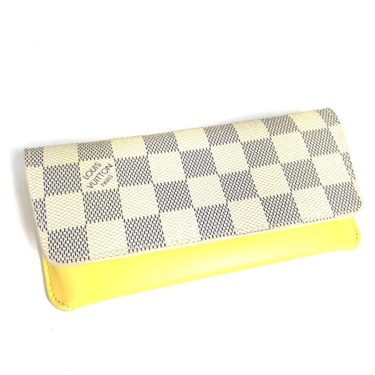LOUIS VUITTON GI0388 Damier Azur Etui Lunette Woody Pouch Eyeglasses Eyewear Sunglasses Case Damier Azur Canvas Unisex Yellow