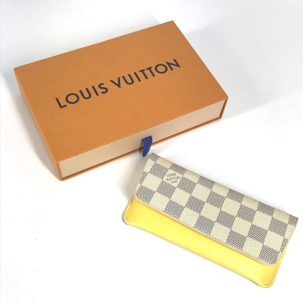 LOUIS VUITTON GI0388 Damier Azur Etui Lunette Woody Pouch Eyeglasses Eyewear Sunglasses Case Damier Azur Canvas Unisex Yellow
