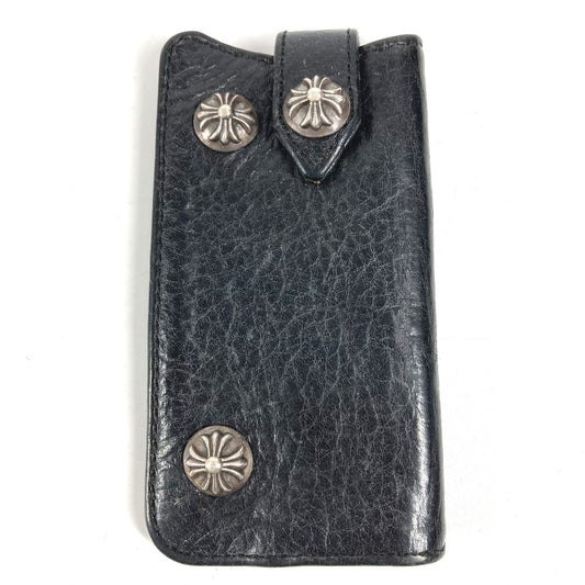 CHROME HEARTS Logo Cross Ball Compact Wallet with Key Ring, Leather, Unisex, Black