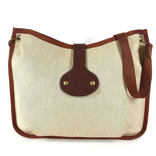 HERMES Vintage Rodeo Bag, Crossbody Pochette Shoulder Bag, Leather/Canvas, Unisex, Beige