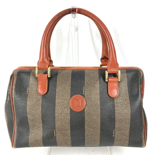 Vintage FENDI Pecan Mini Boston Bag, PVC/Leather Handbag, Unisex, Brown