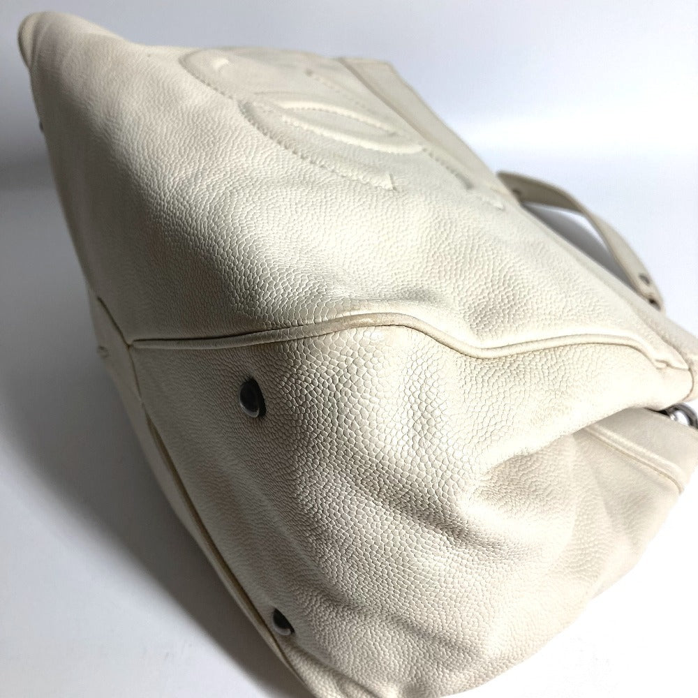 CHANEL CC Coco Mark Logo Shoulder Tote Bag with Double Chain, Caviar Leather, White