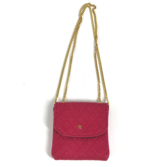 CHANEL ヴィンテージ ココマーク マトラッセ ロゴ CC キルティング チェーン ミニチュア ポーチ 斜め掛け ショルダーバッグ コットン レディース レッド